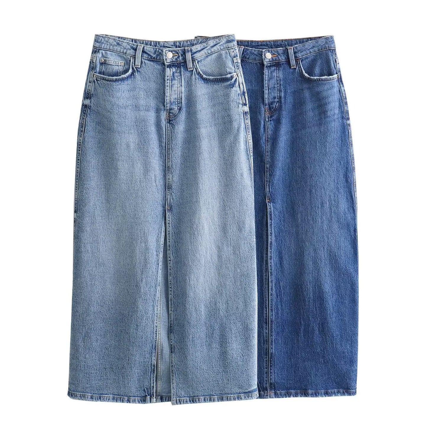 Women's new fashion Split design casual side pocket high waisted denim Midi skirt