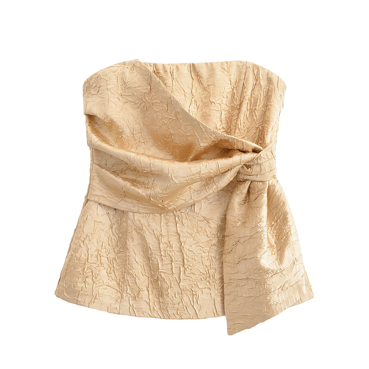 Women's new fashion pleated effect slim satin texture strapless top+Pants Women's suit