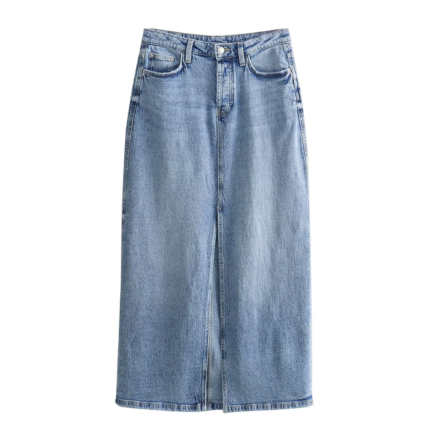 Women's new fashion Split design casual side pocket high waisted denim Midi skirt