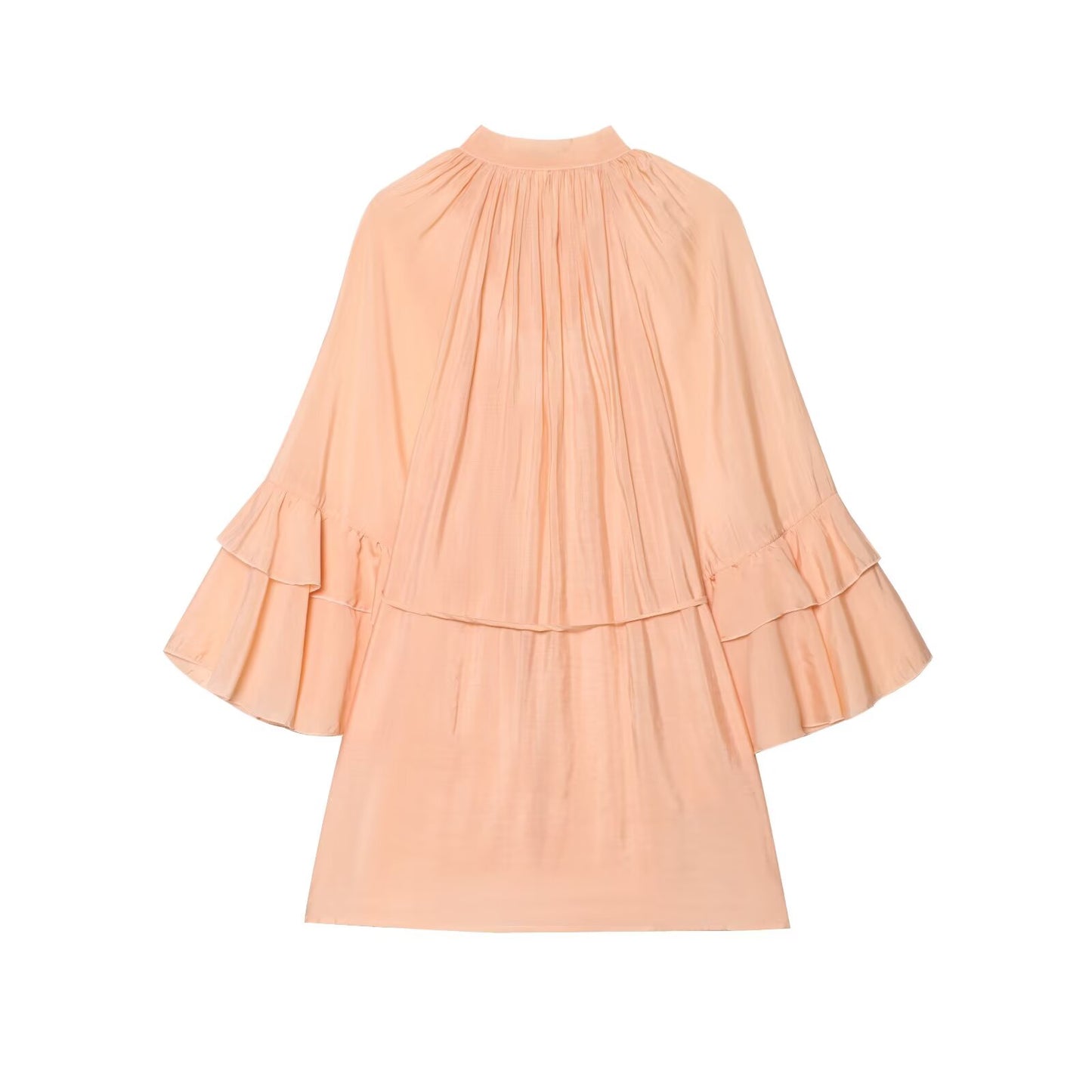 Women's new fashion ruffle edge decoration loose lace up long sleeved mini dress