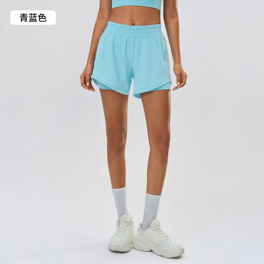 Women's quick-drying breathable shorts fake two-piece anti-exposure yoga fitness hot pants