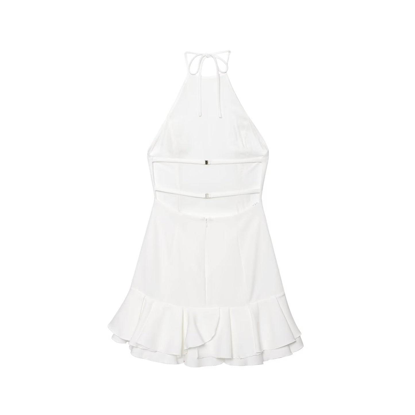 Women's new fashion layered decoration slim backless hanging neck mini dress