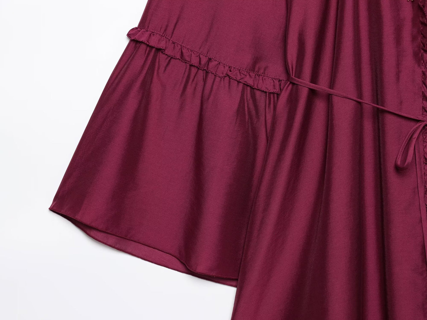 Women's new fashion bow Lace up decoration loose trumpet long sleeved mini dress