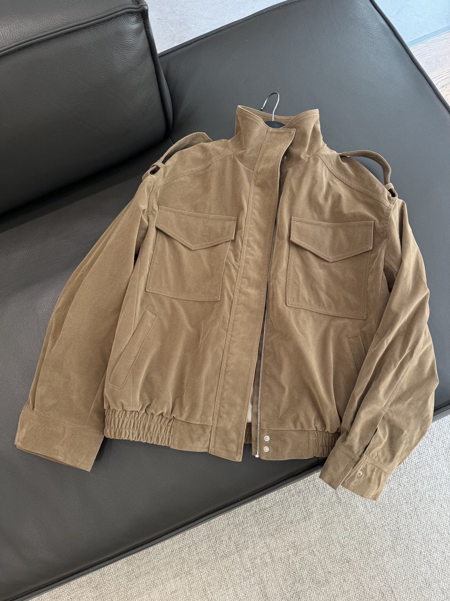 Women's new fashion casual suede leather stand collar jacket Coat