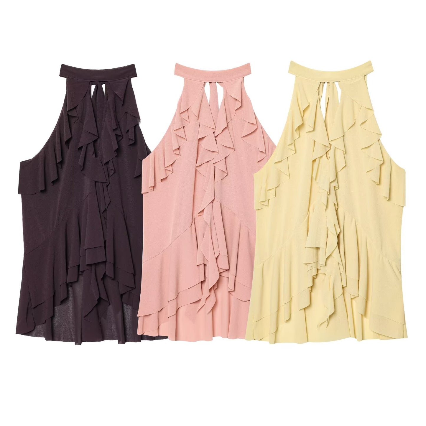 Women's 2025 new fashion layered decoration sleeveless hanging neck collar top