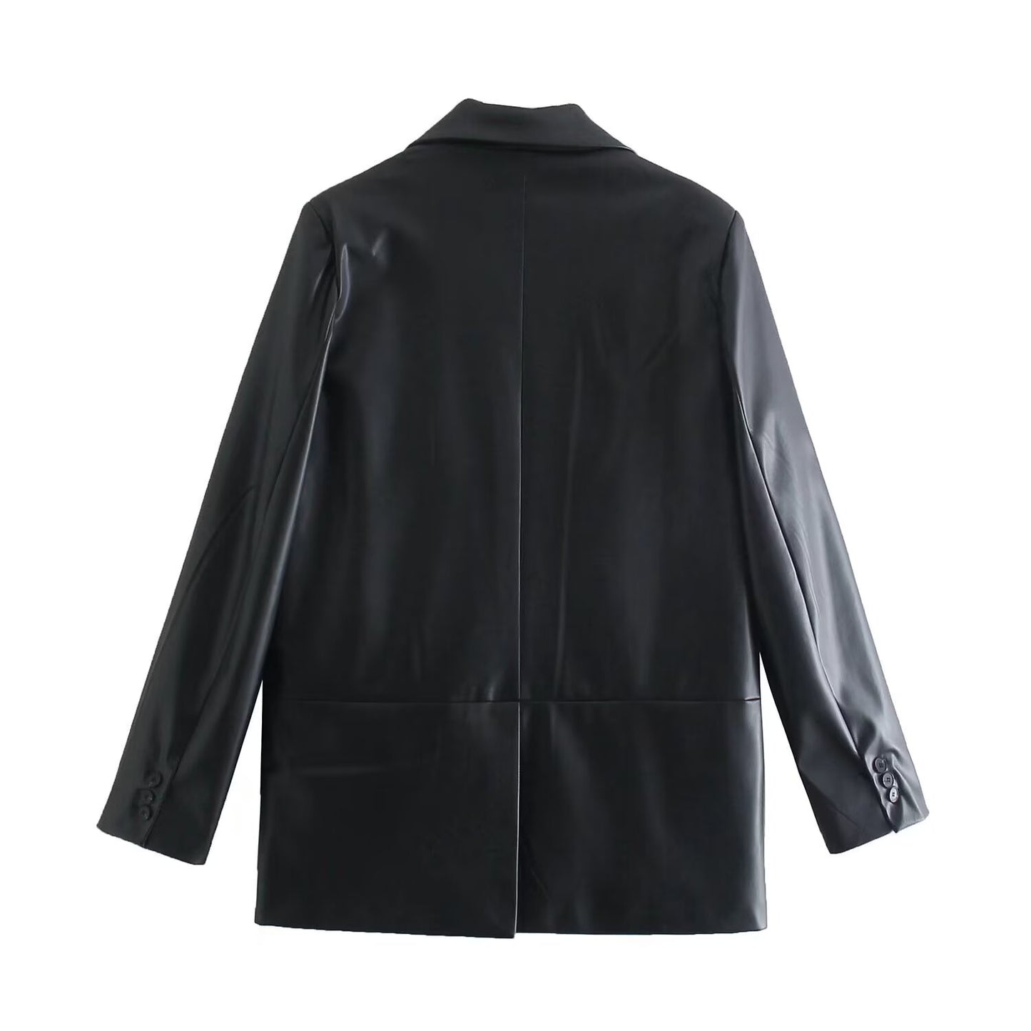 Women's new fashion loose leather effect straight suit jacket