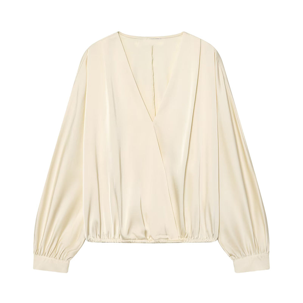 2026 Women's satin textured V-neck shirt