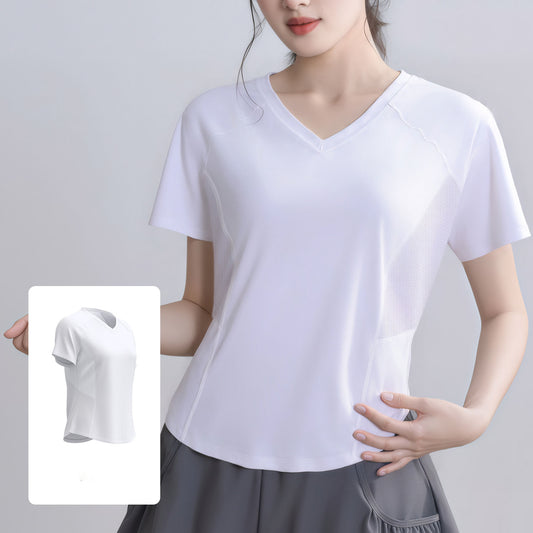 2026 women's new back mesh fitness running short sleeve T-shirt