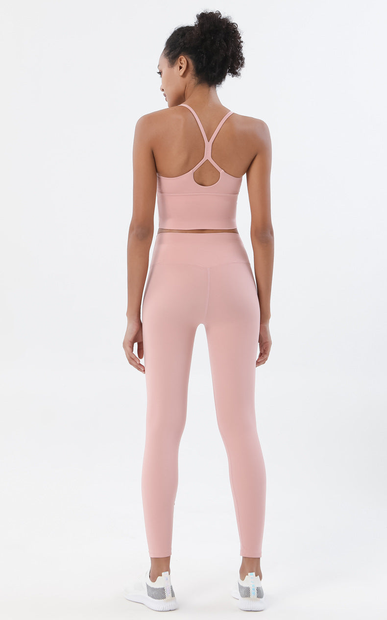 Women's New Joker-free Line Double-sided Sanding Nude Yoga Pants High Waist Peach Hip Fitness Pants