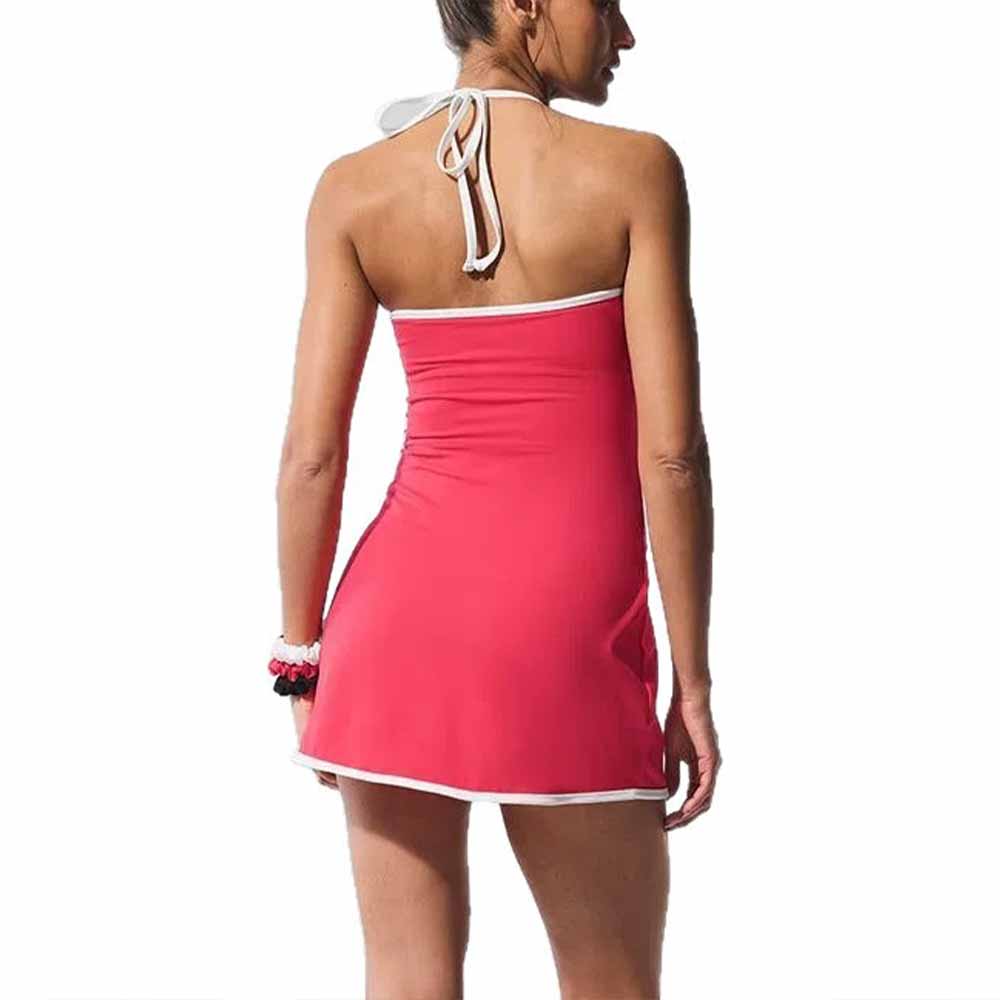 Women's New Fashion Joker Yoga One-piece Color Matching Hanging Neck High Elastic Speed Dry Anti-exposure Fitness Tennis Skirt