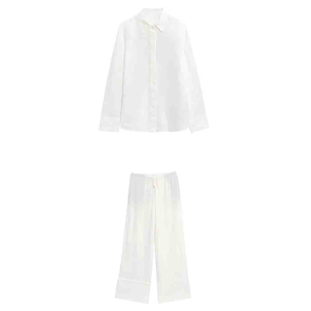 Women's new fashion loose linen blend long sleeved shirt+Pants Women's suit