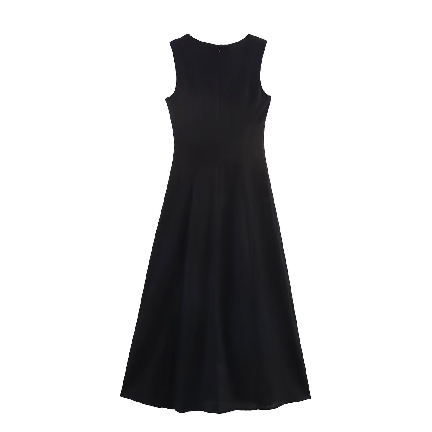 Women's new fashion slim linen blend sleeveless MIDI dress retro button up women's dress