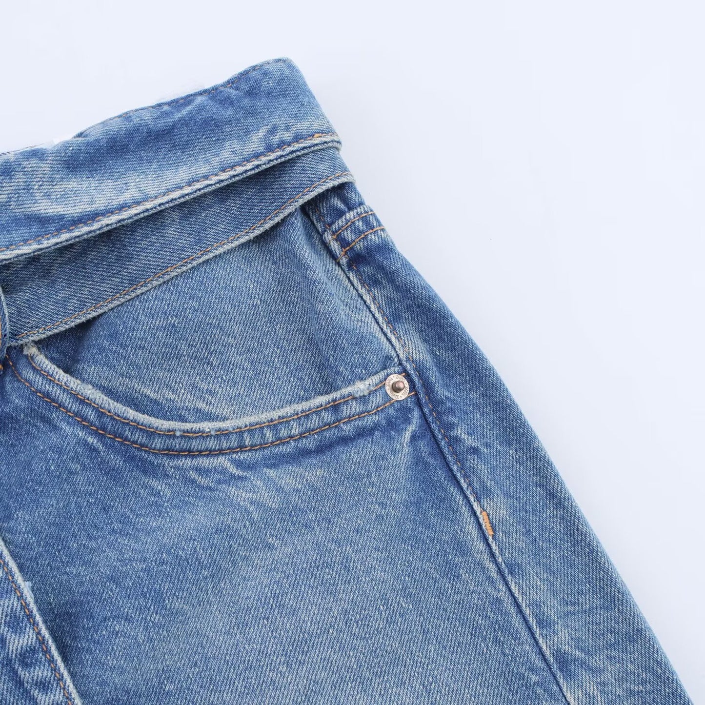 Women's New Fashion With Belt Casual Side Pocket High Waist Denim Shorts