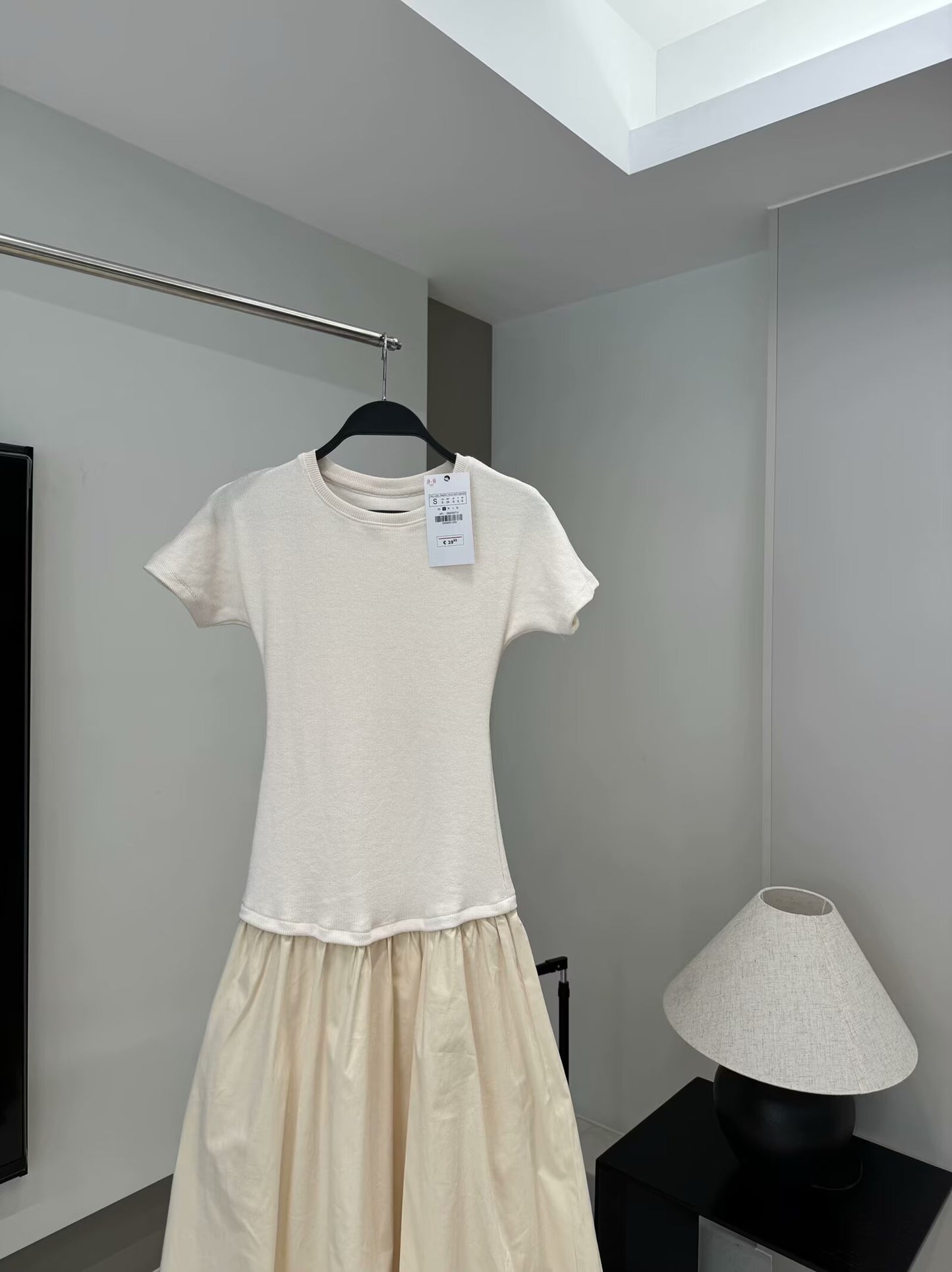 Ladies' new fashion balloon shaped elastic slim short sleeved patchwork MIDI dress