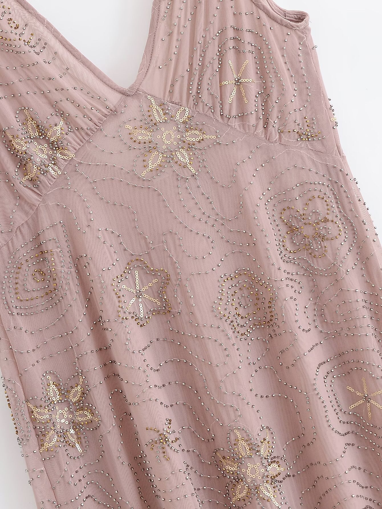 Women's new fashion bead decoration sleeveless draped V-neck MIDI dress