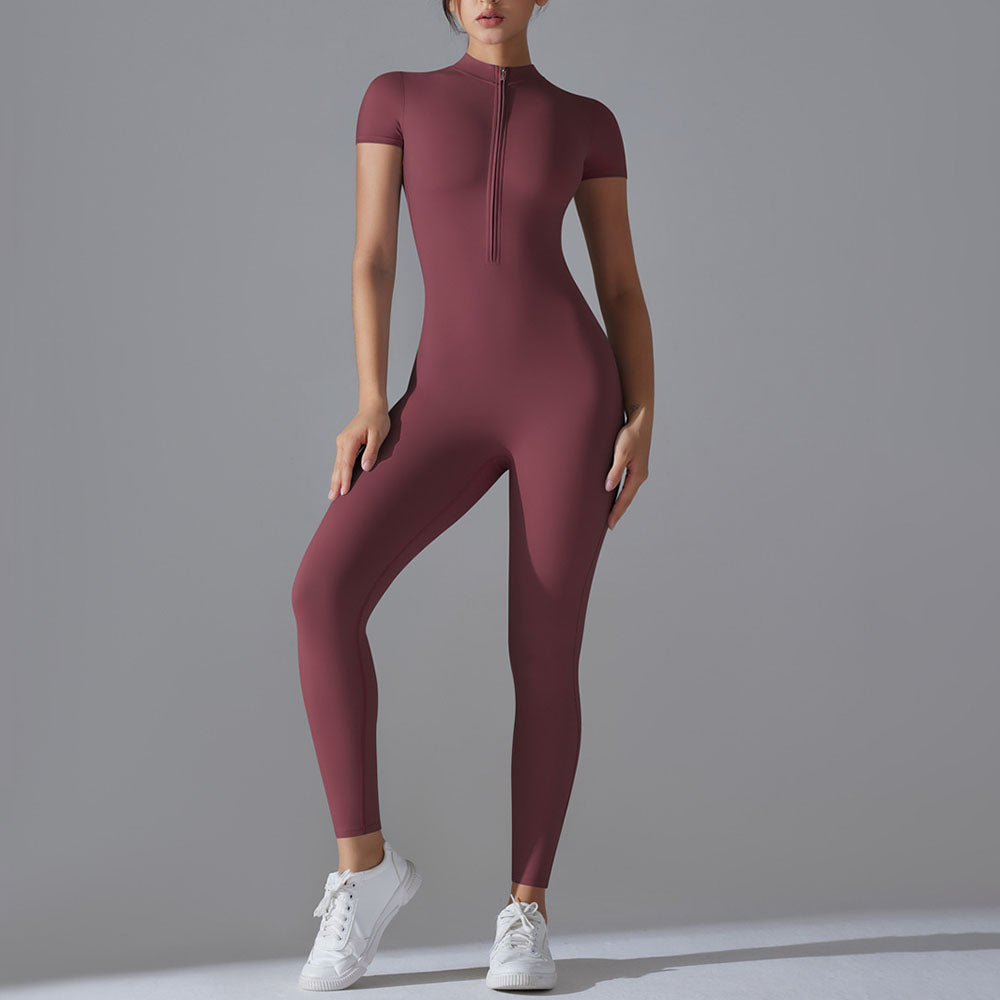 Women's New Nude Zipper Short-sleeved Yoga Clothes Quick-drying Breathable Outdoor Sports Tights Fitness Clothes