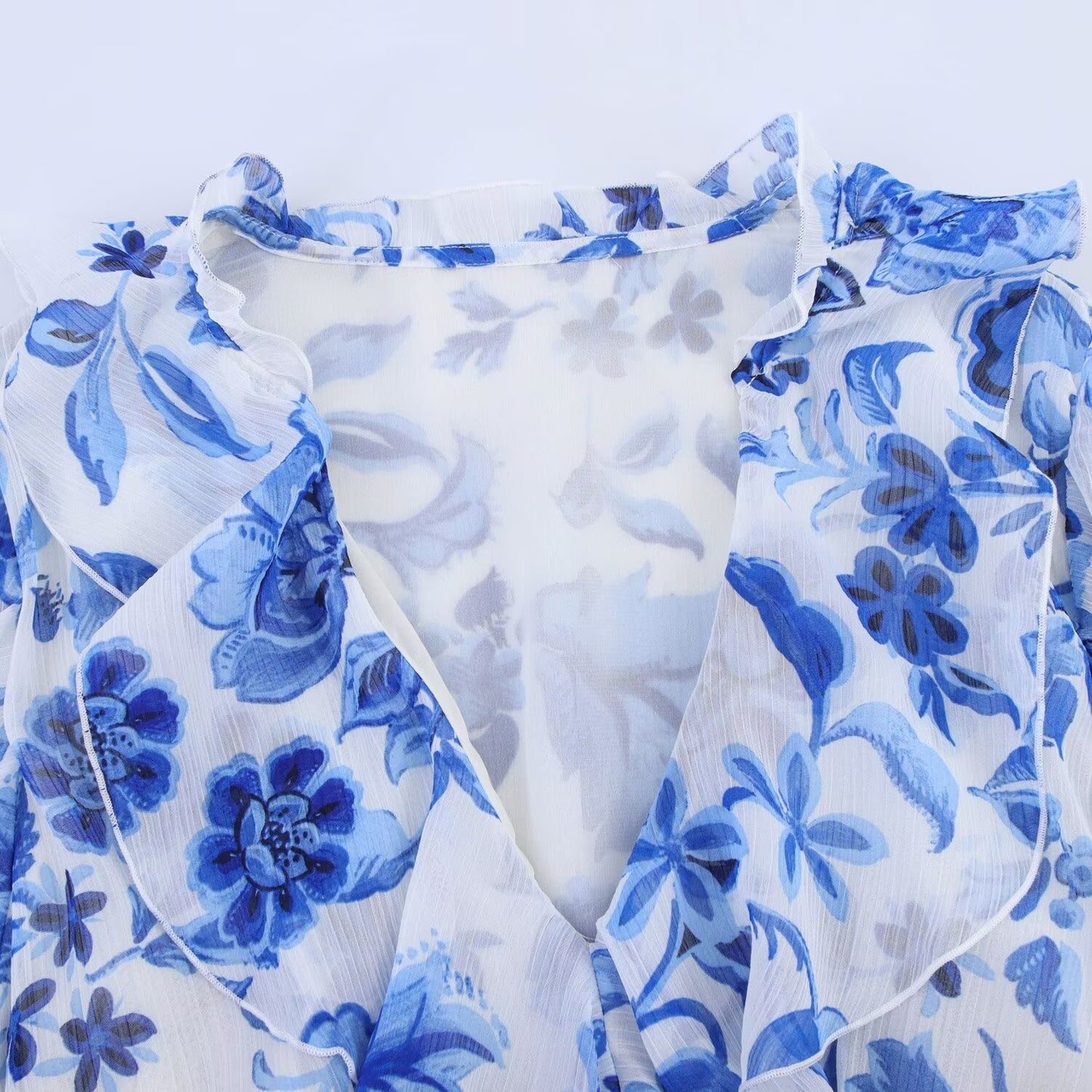 Women's new fashion with Belt casual layered decorative print V-neck MIDI dress retro long sleeved women's dress+Skirts Women's suit