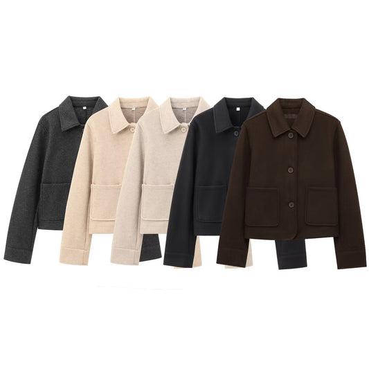 Women's new fashion pocket decoration long sleeved soft texture jacket