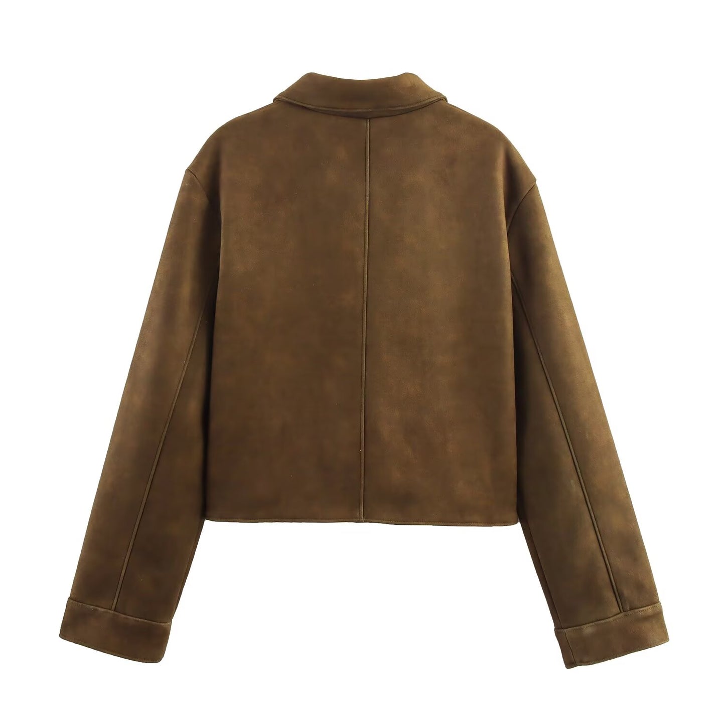 Women's new fashion suede effect short lapel jacket Coat