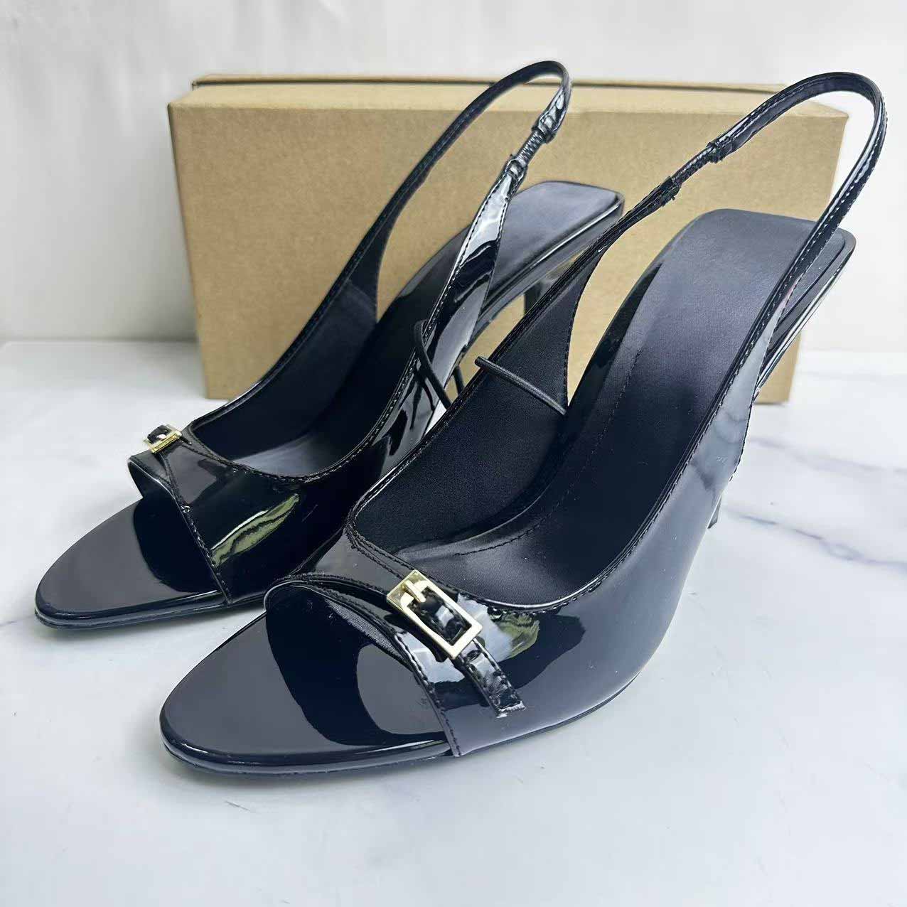 Women's New Fashion Joker High-heeled Shoes Patent Leather Round Toe Stiletto Sandals.