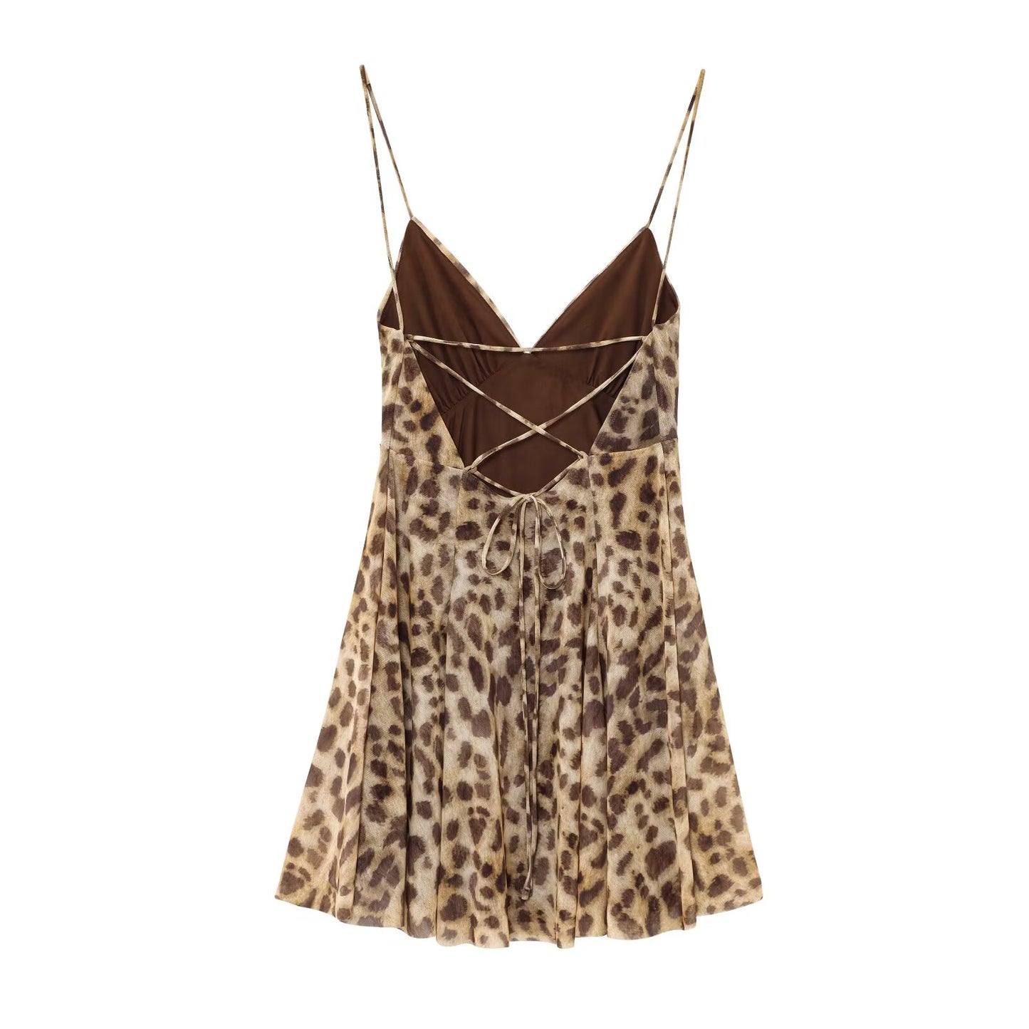 Women's new Fashion slim V-neck printed tulle suspender mini dress