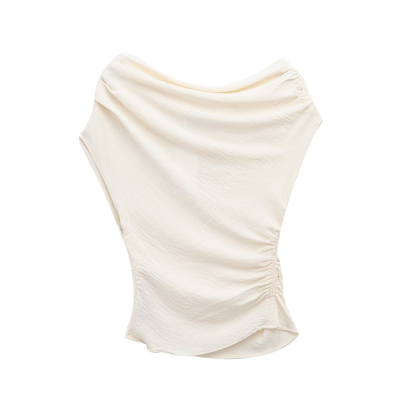 Women's new fashion asymmetrical design casual sloping shoulder Pleated top