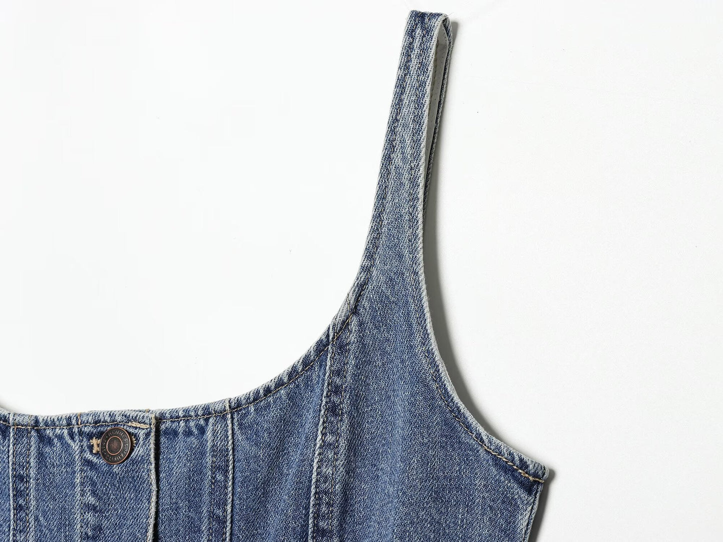 Women's retro buckle suspender denim dress
