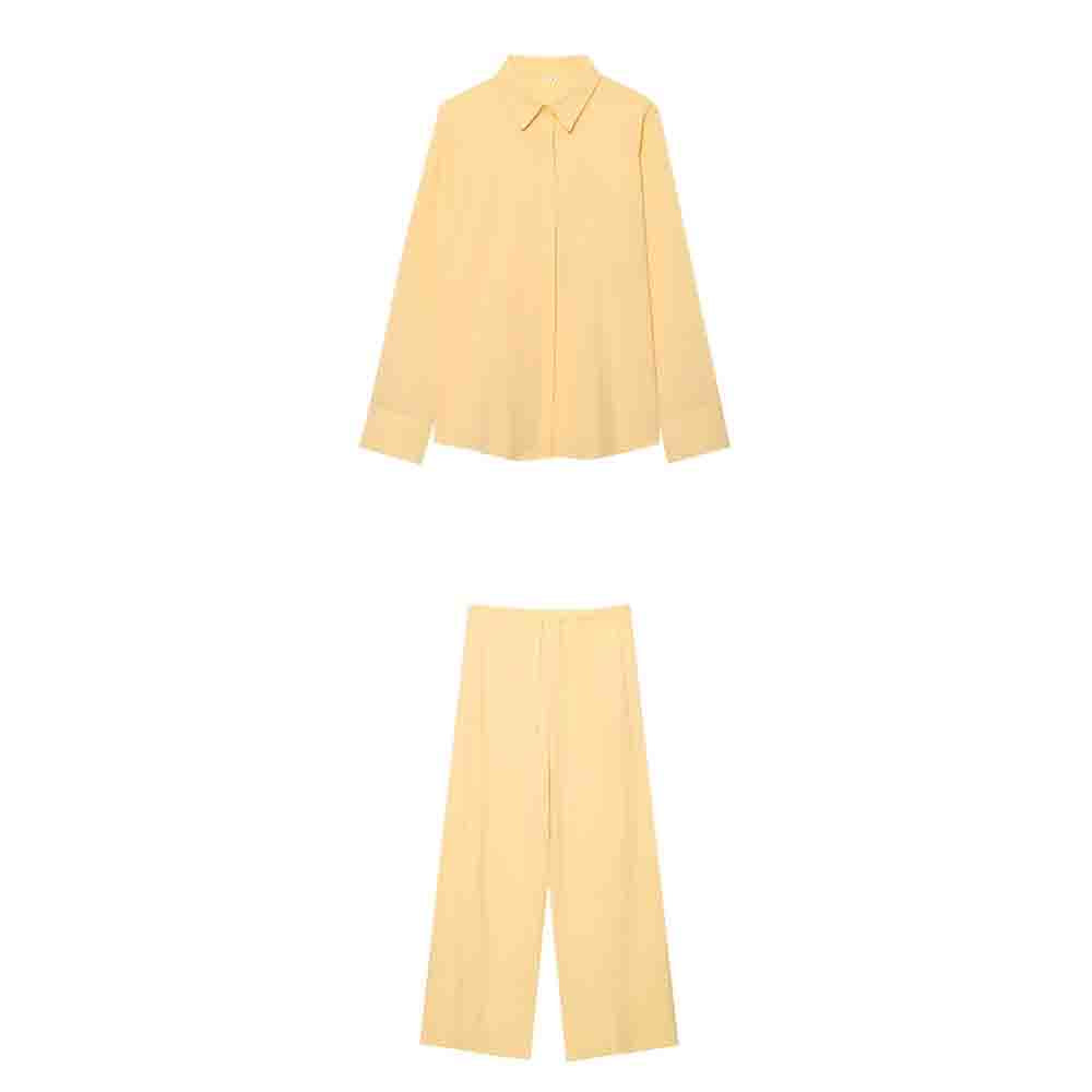 Women's new fashion loose linen blend long sleeved shirt+Pants Women's suit