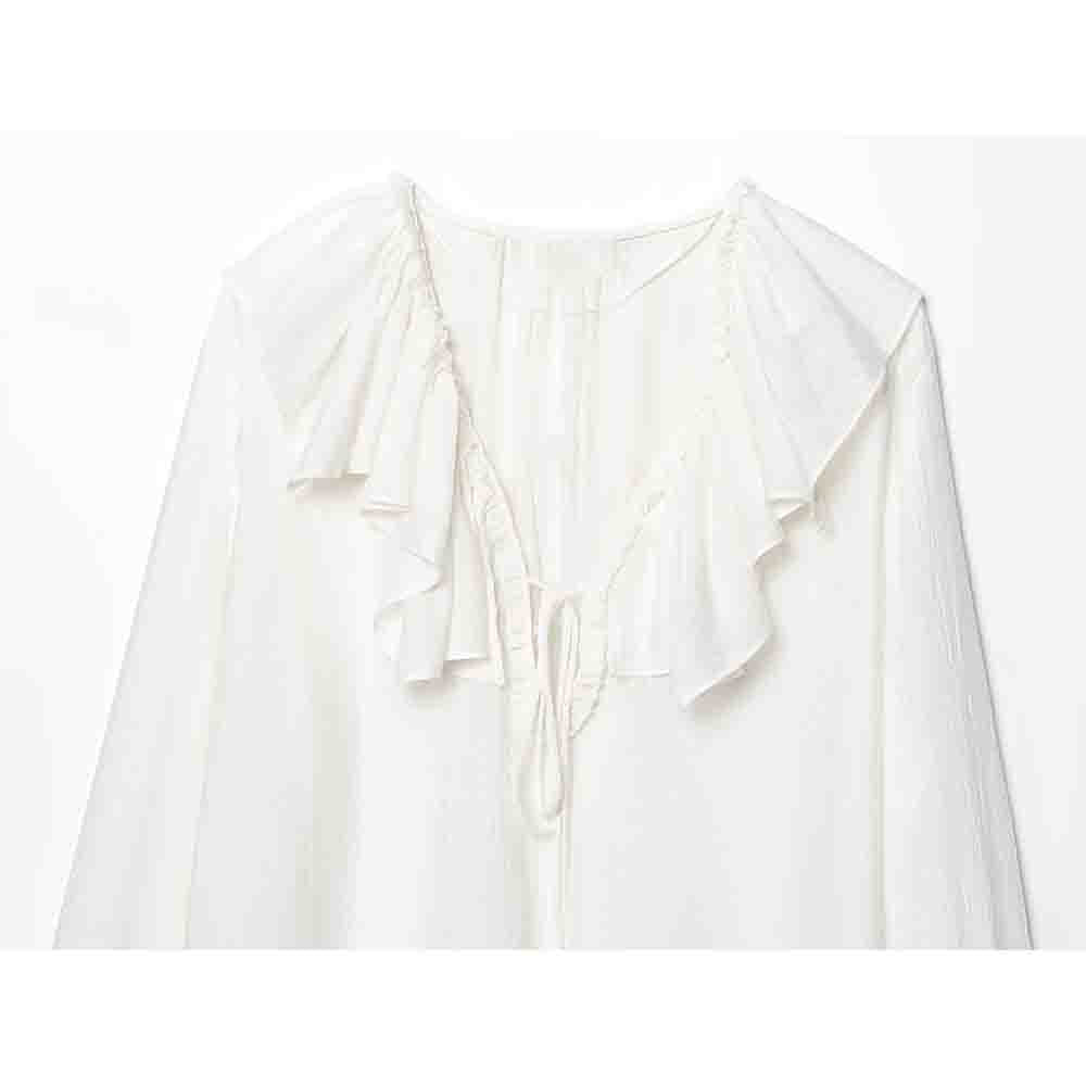 Women's new fashion layered decoration loose V-neck lace up long sleeved shirt