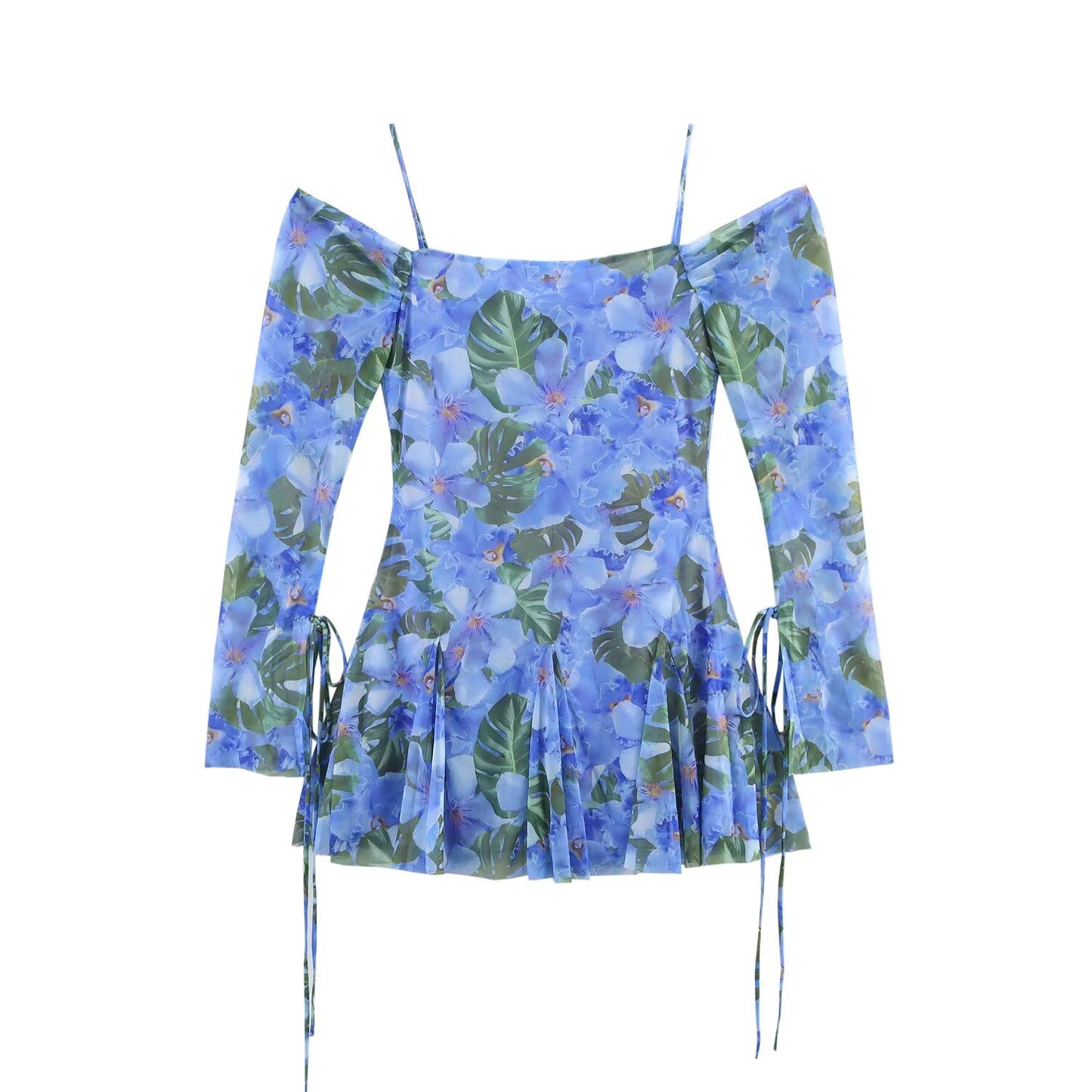 Women's 2025 New Fashion Printed Tulle suspender Mini Dress