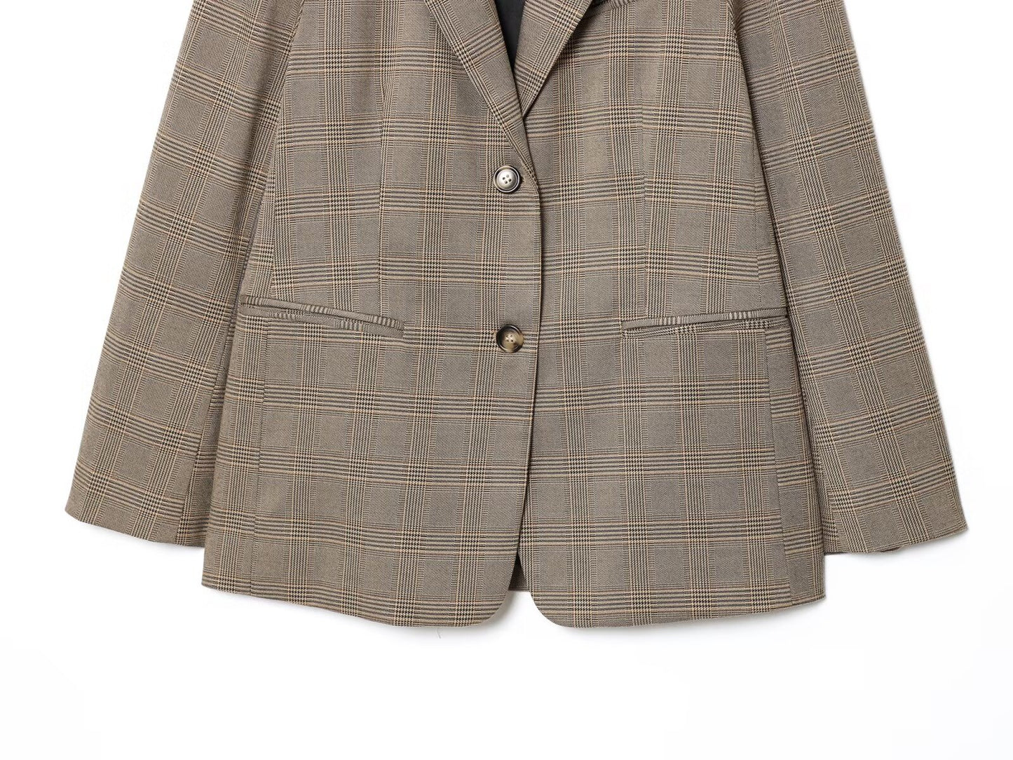 Women's new fashion loose single breasted linen blended plaid suit jacket