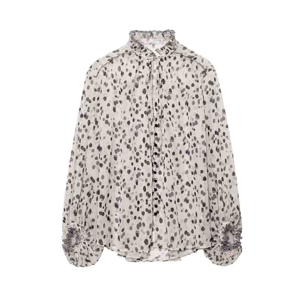 Women's New Fashion loose single breasted stand collar polka dot printed shirt