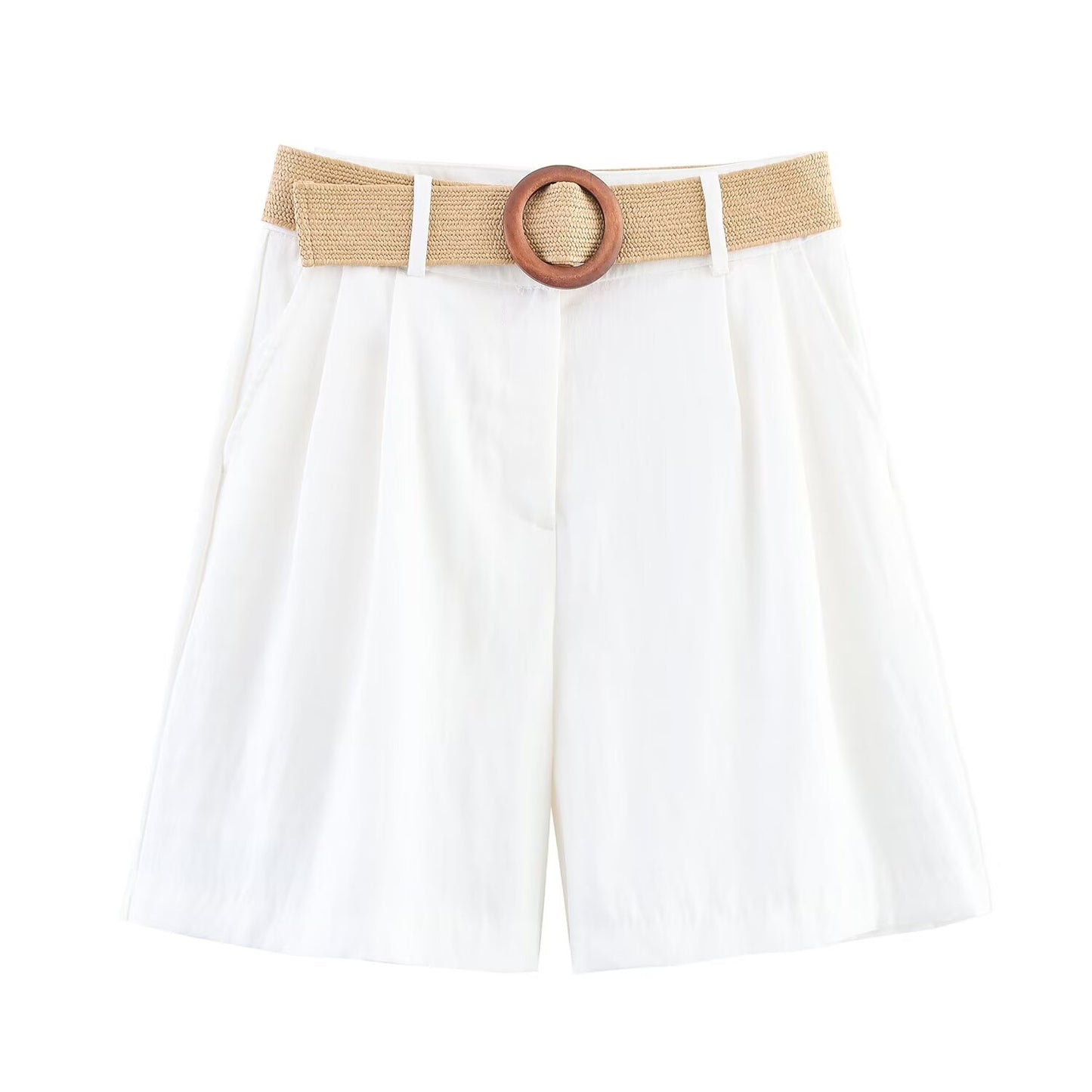 Women's' new fashion with Belt loose side pocket casual pleated shorts
