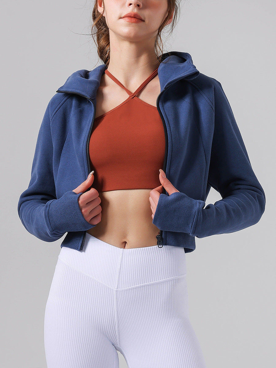 Women's new Joker hooded fitness jacket plus velvet warm loose coat