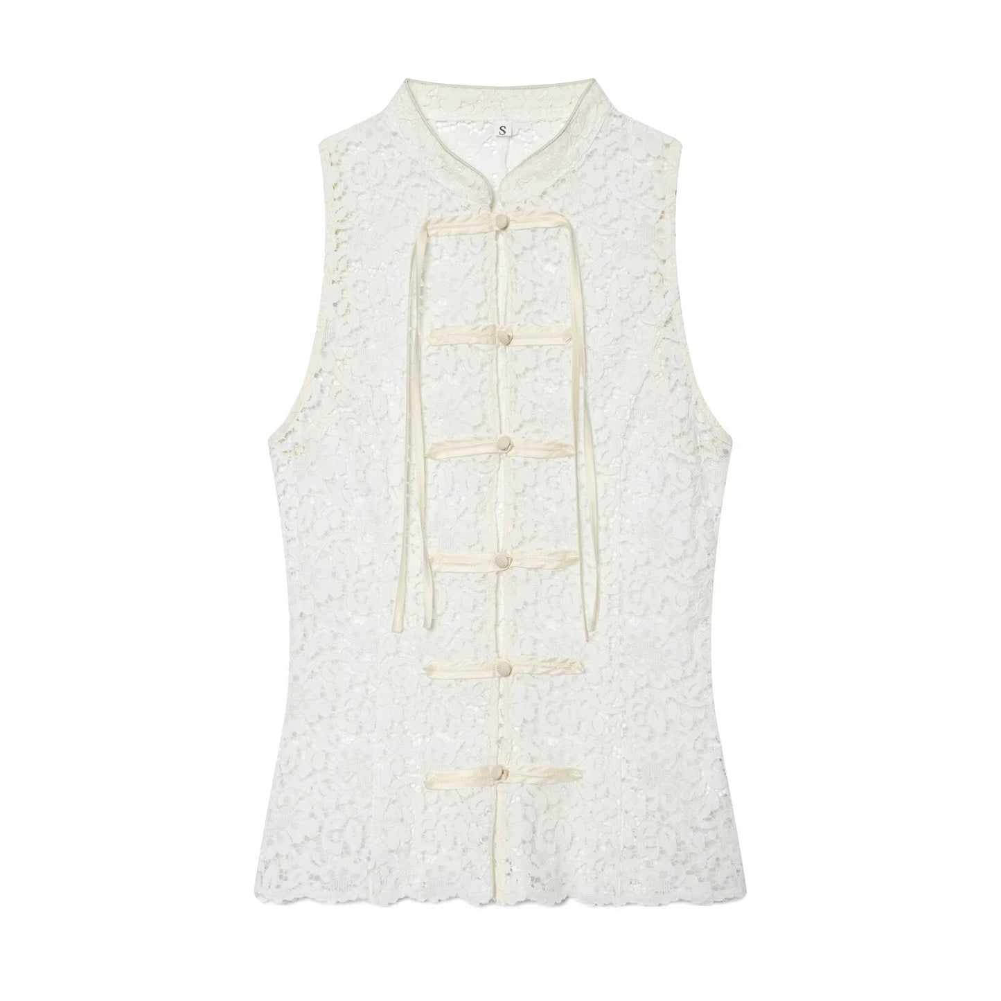 Women's rope knot decorative embossed lace top