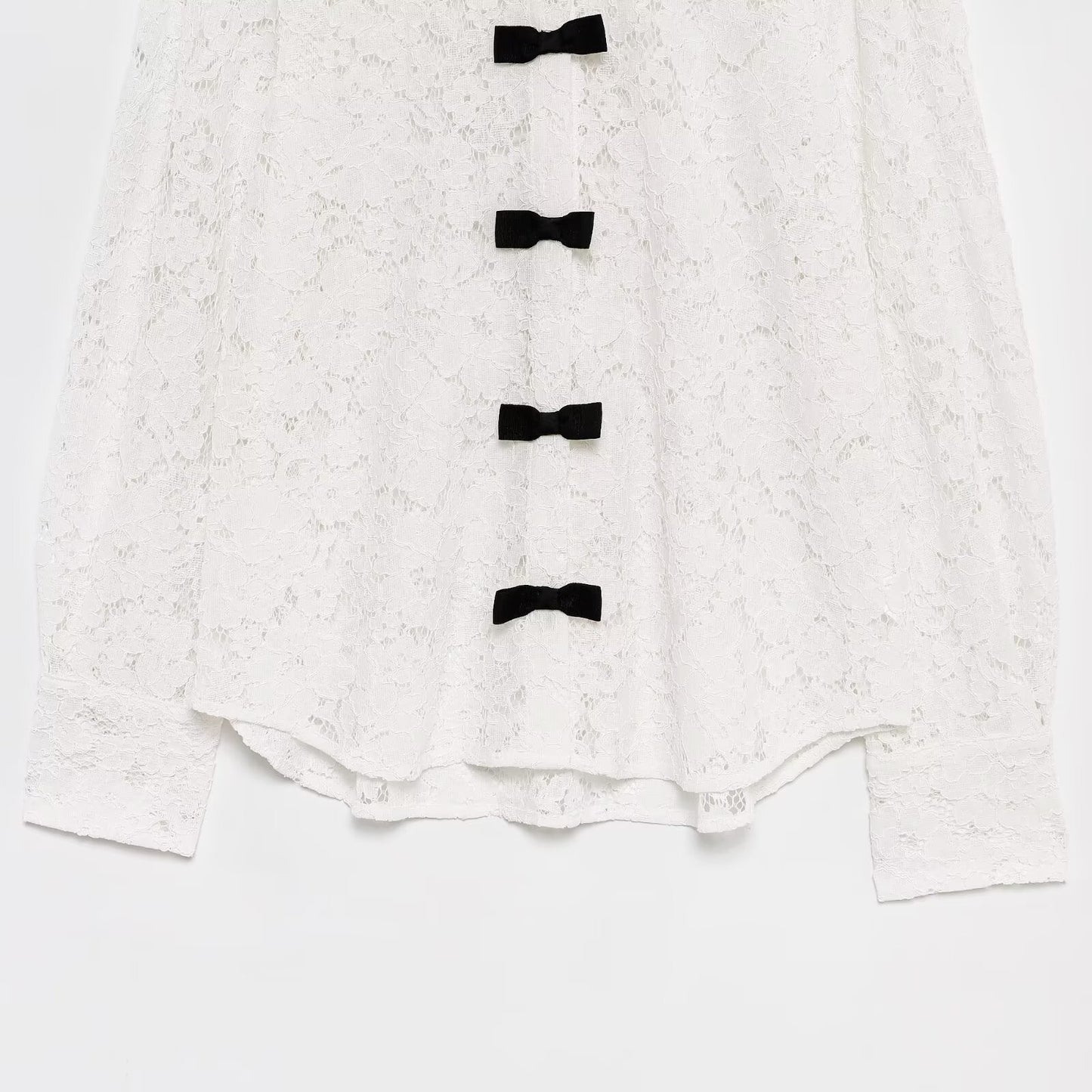 Women's bow decoration casual lapel lace shirt