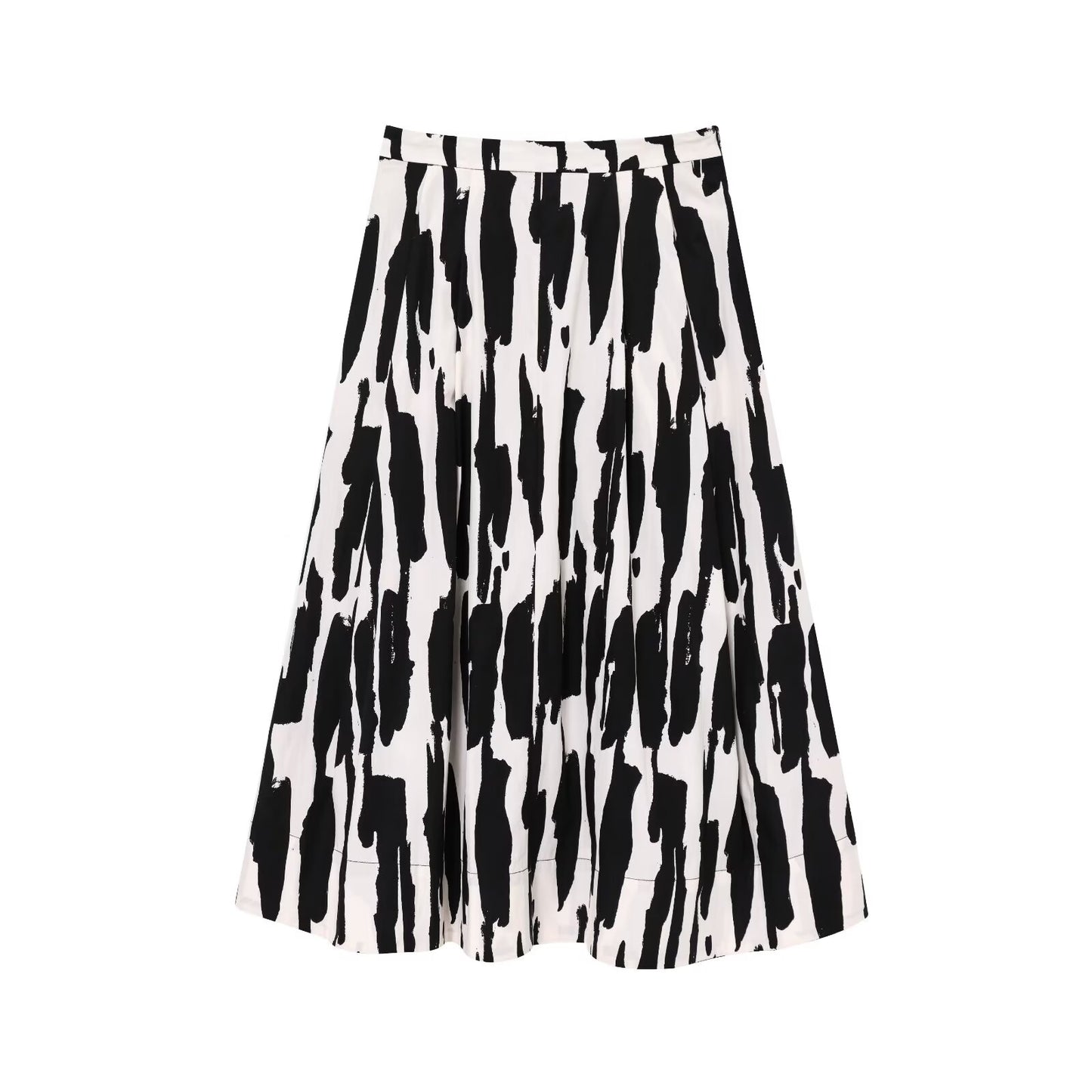 Women's new fashion loose high waisted printed pleated MIDI skirt