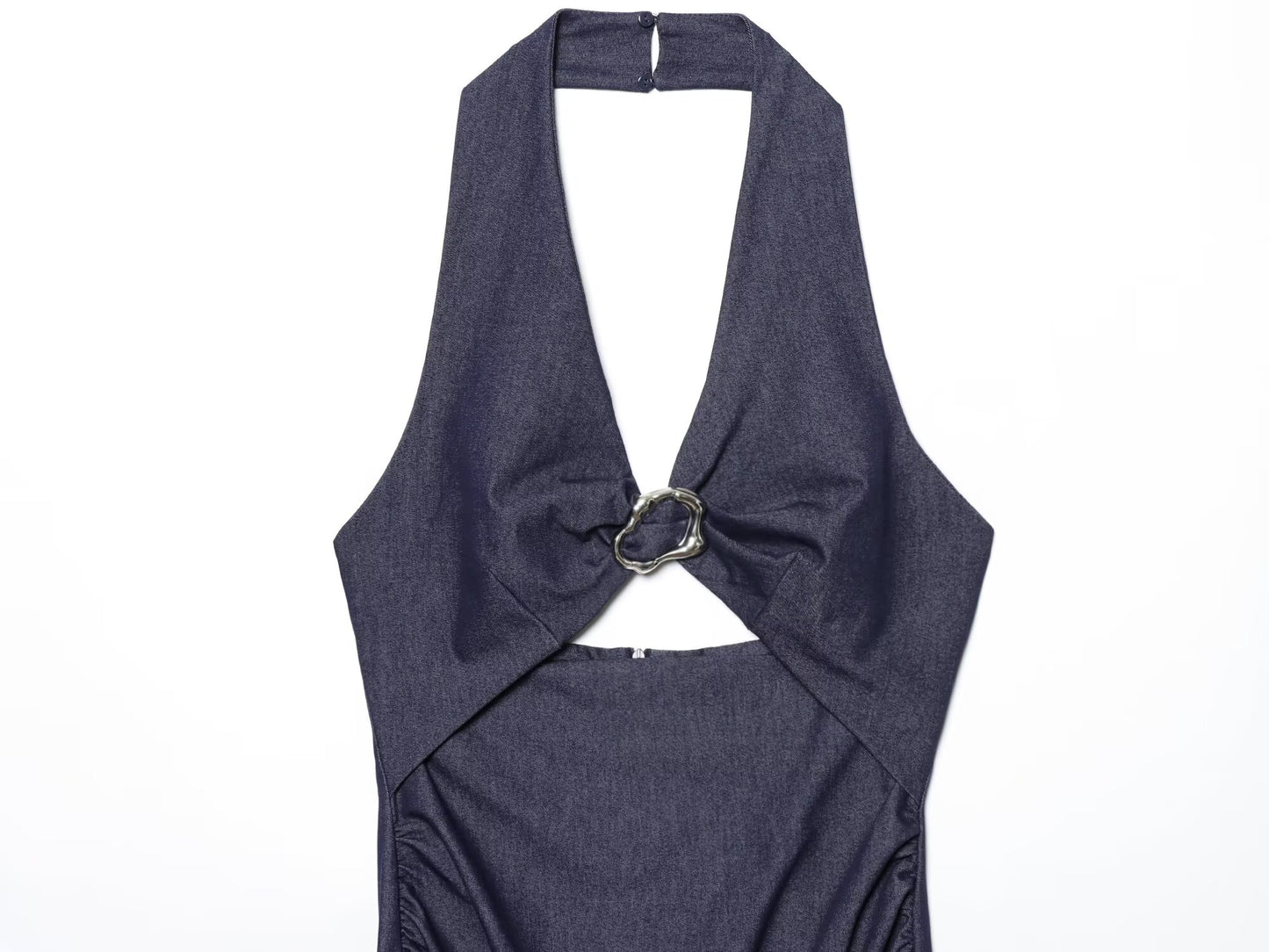 Women's New Fashion Open Design Tight Cowboy Hanging Neck Midi Dress