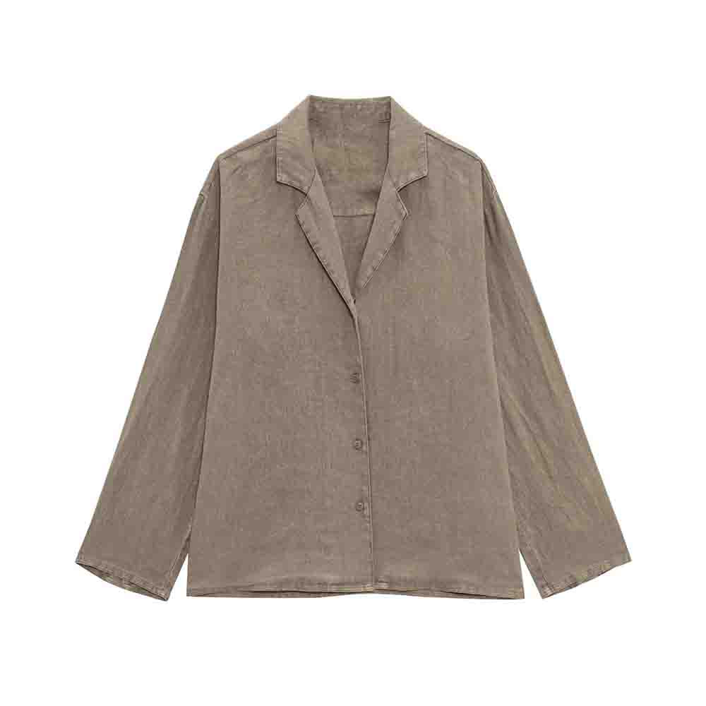 Women's new fashion casual Button-up shirt long sleeved linen blend shirt+Shorts Women's suit