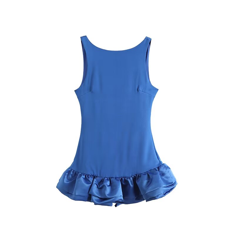 Women's 2025 new fashion fluffy hem slim round neck mini dress retro sleeveless women's dress