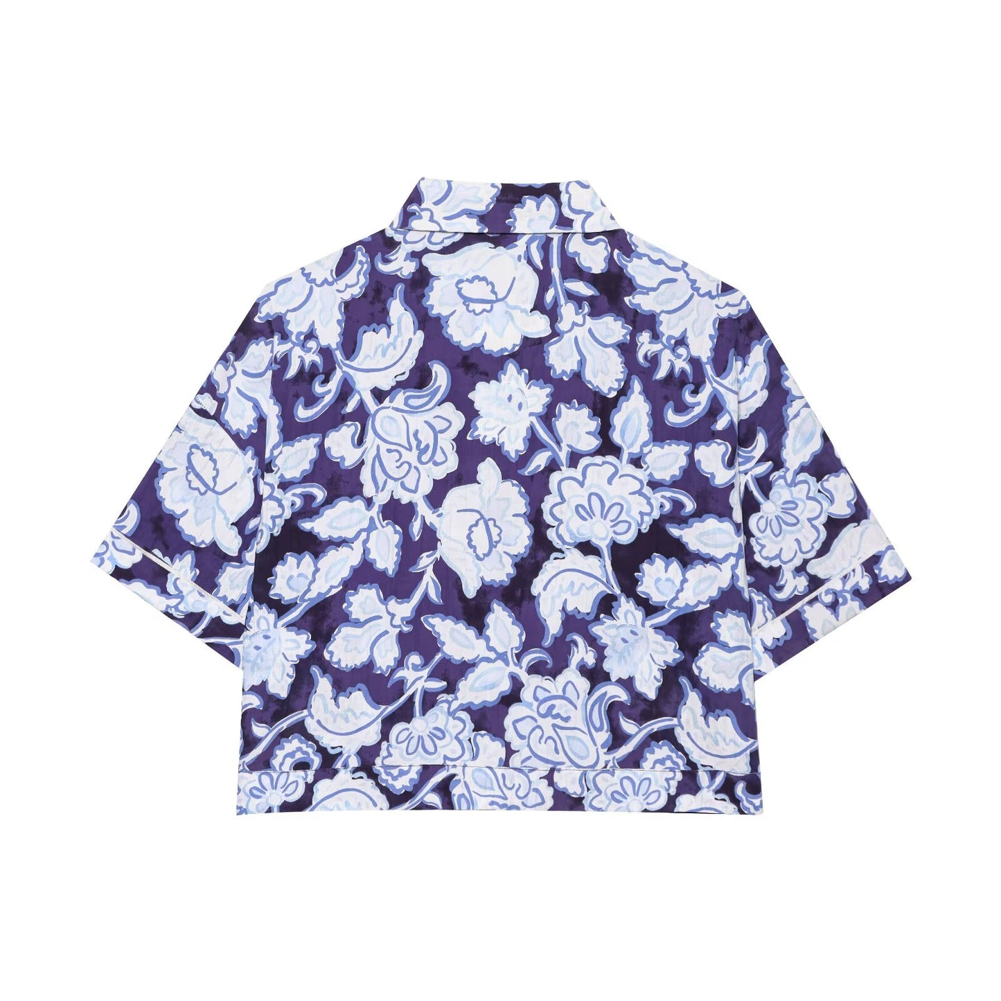 Women's new fashion floral print short sleeved button up shirt+Pants Women's suit