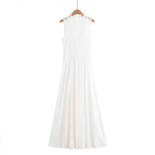 Women's 2025 New Fashion Lace Splicing Sleeveless Midi Dress