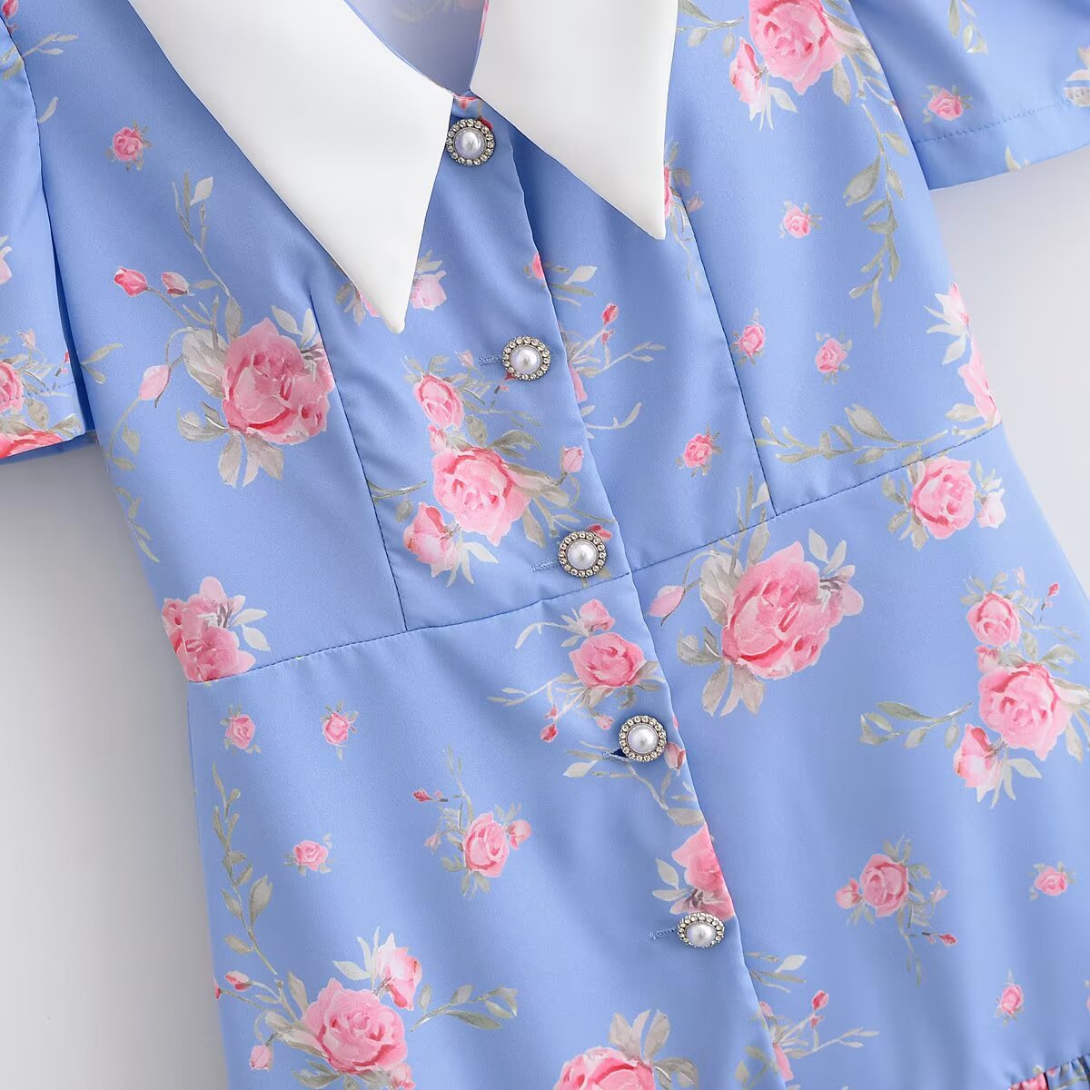 Women's Sweet Fashion Bubble Short Sleeve Flower Printed Mini Dress