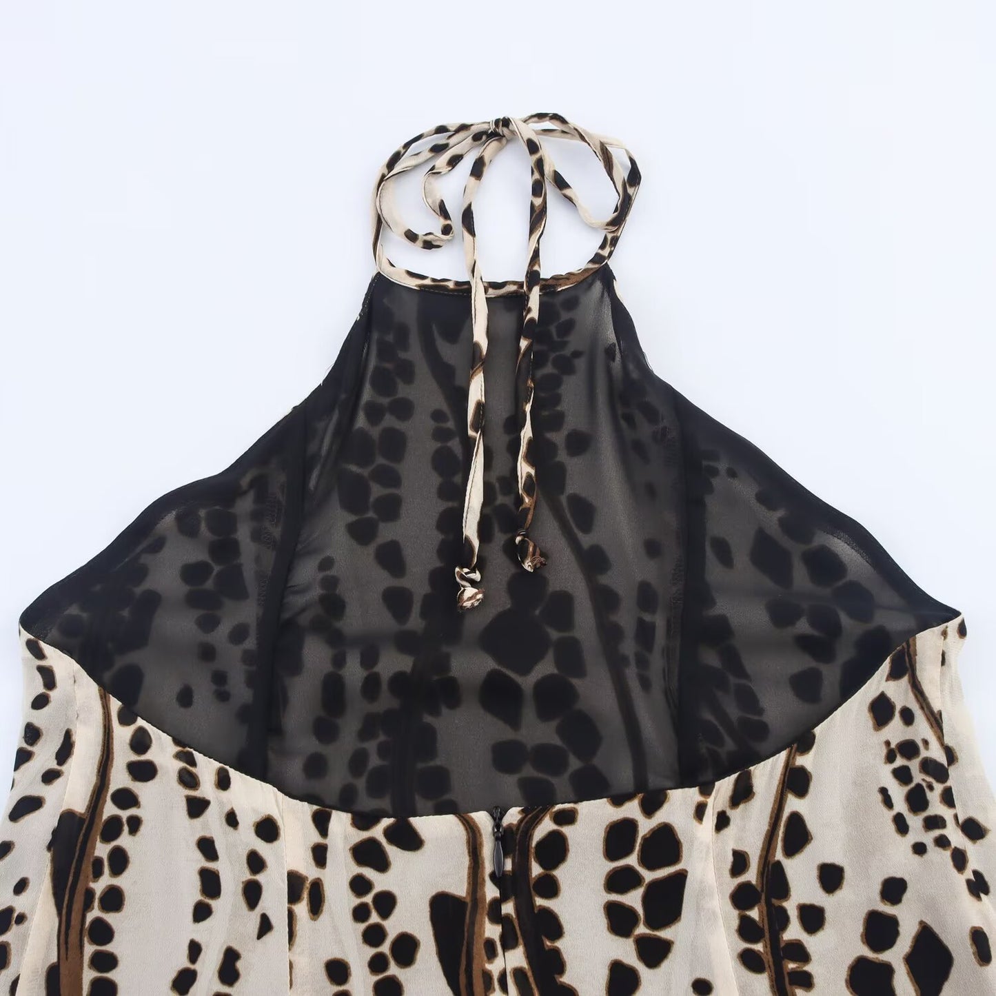 Women's summer fashion backless printed hanging neck MIDI dress