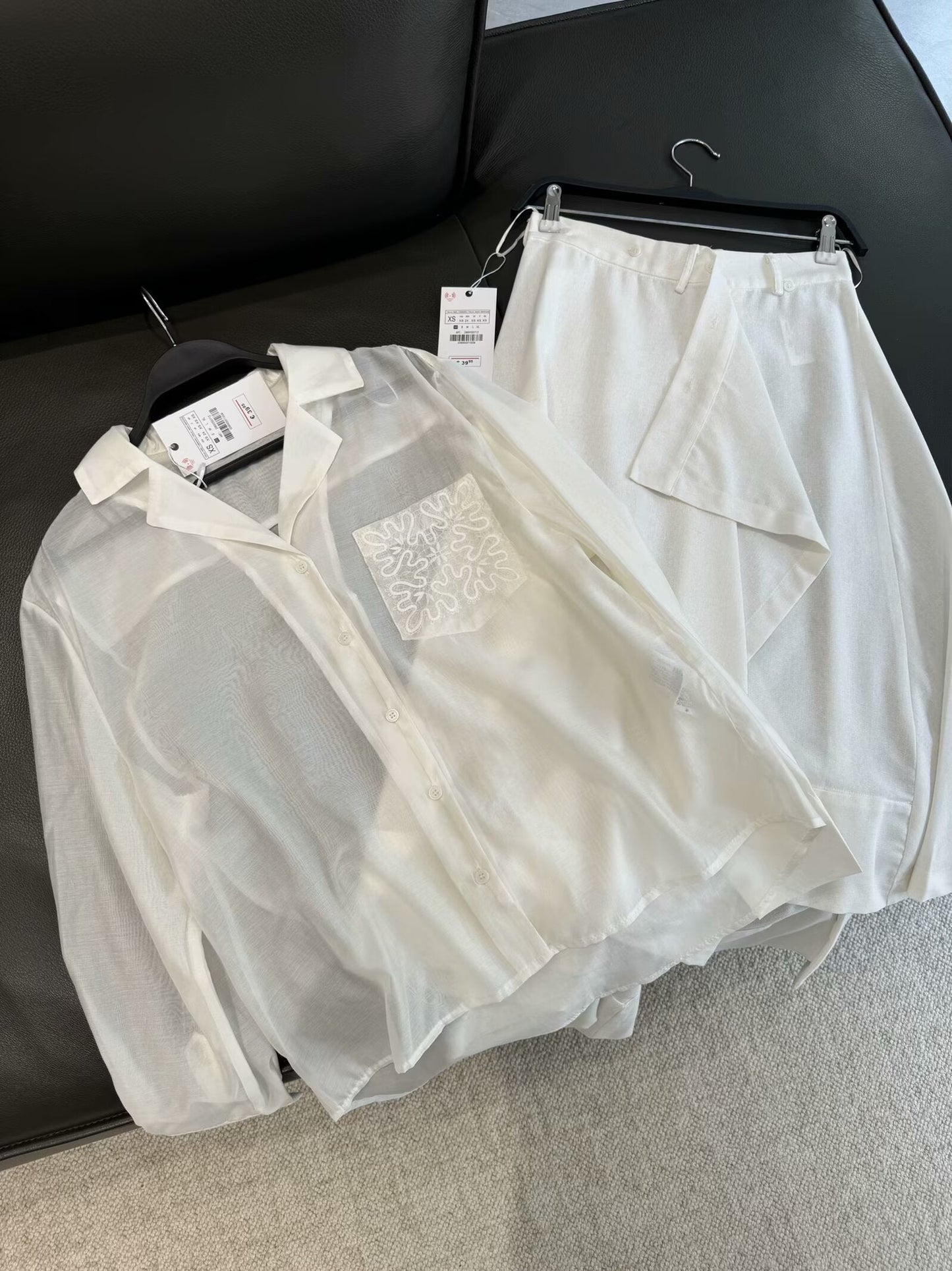 Suit women's 2 pieces 2025 fashion pocket embroidered shirt retro long sleeve+overskirt women's suit