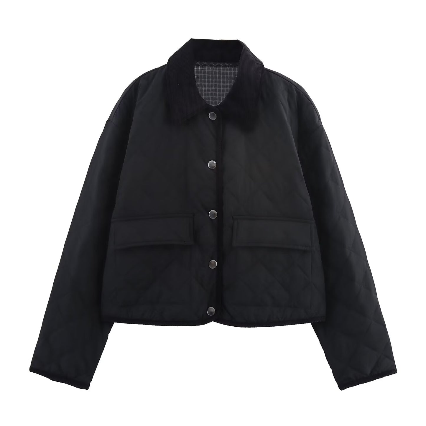 Women's New Fashion Corduroy Short Quilted Nylon Lapel Coat