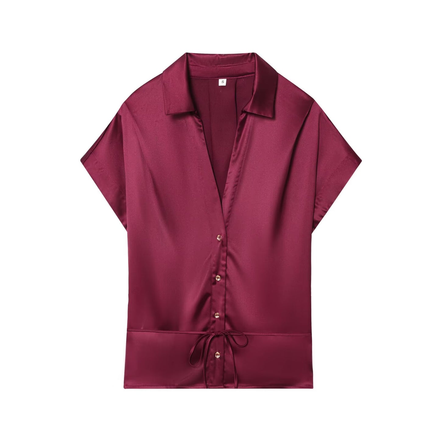 Women's new fashion with Belt short sleeved satin textured shirt+Pants suit