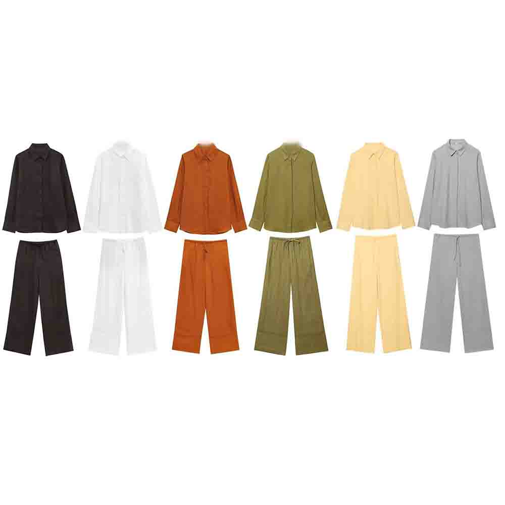 Women's new fashion loose linen blend long sleeved shirt+Pants Women's suit