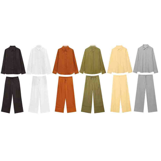Women's new fashion loose linen blend long sleeved shirt+Pants Women's suit