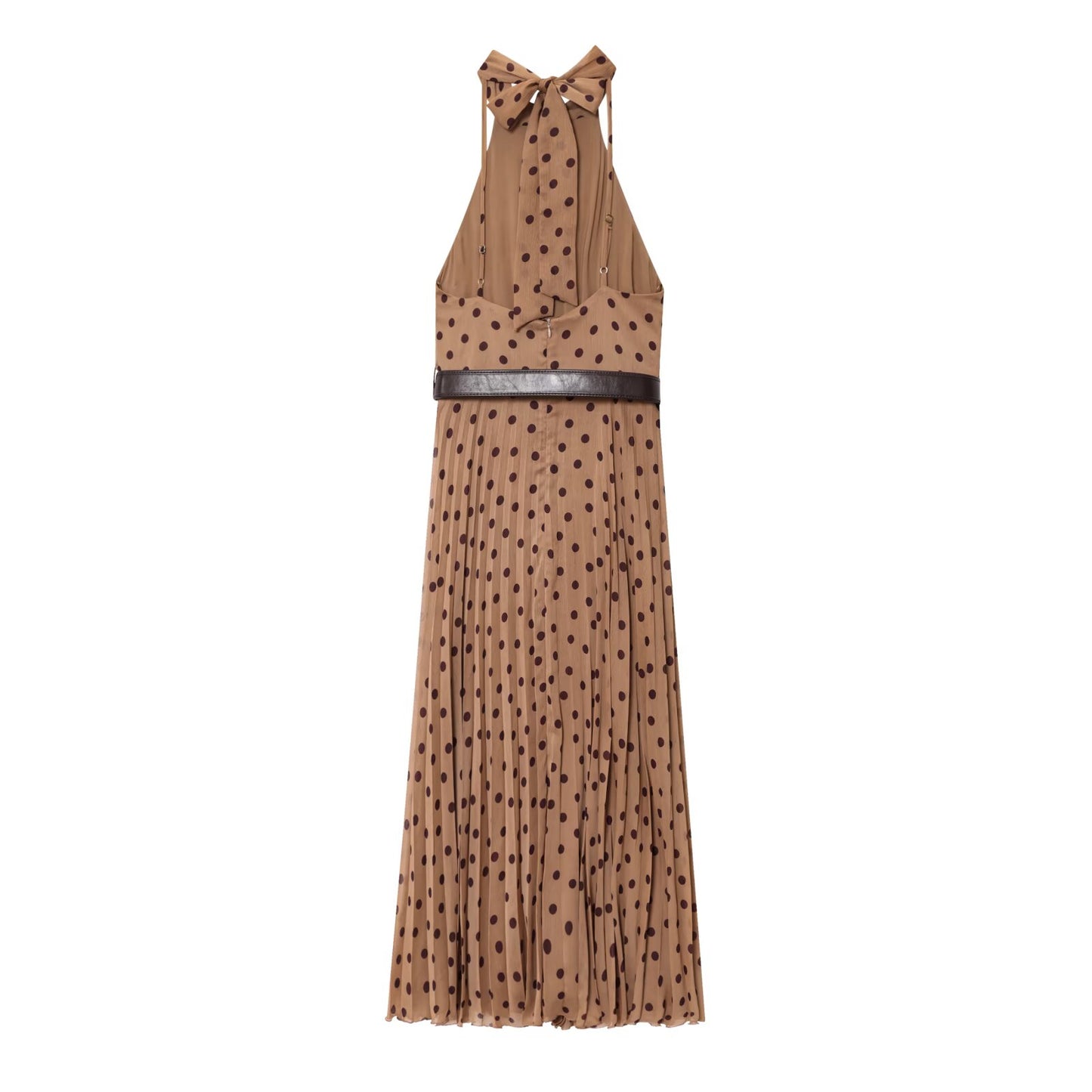 Women's chic fashion With Belt polka dot hanging neck MIDI dress
